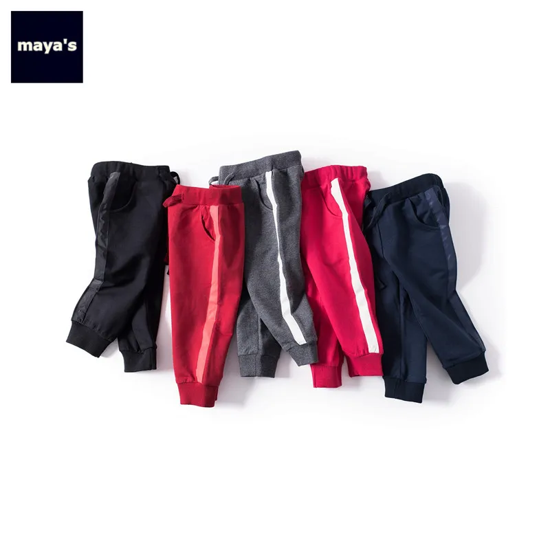 Mayas/Хлопковые осенние детские штаны в полоску однотонные весенние спортивные