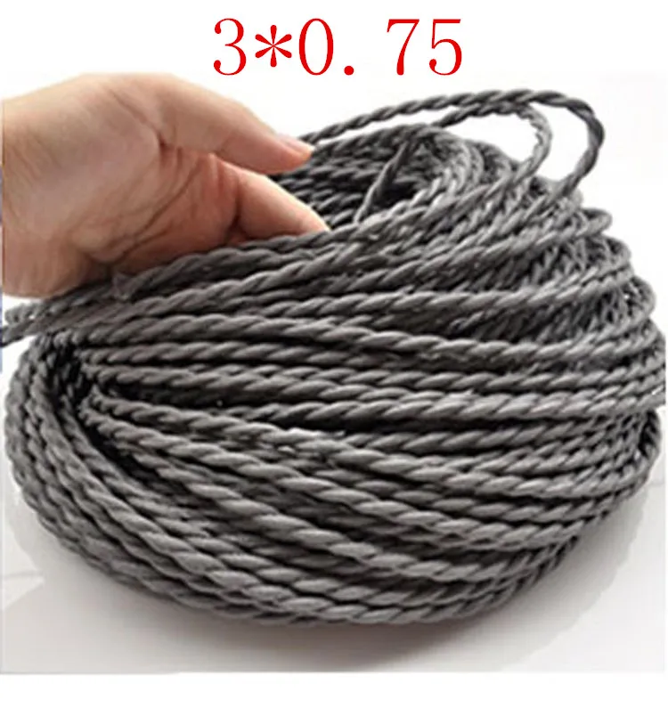 

50m lot 3 cores colors fabric wire 3*0.75mm cable retro textile woven mesh cable wire and the color