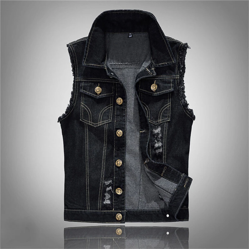 2019 New Men's high-grade Denim Vest Male Black Sleeveless cotton 80s Jackets Hole fashion Jeans Vintage Brand Waistcoat 6XL
2019 New Men's high-grade Denim Vest Male Black Sleeveless cotton 80s Jackets Hole fashion Jeans Vintage Brand Waistcoat 6XL