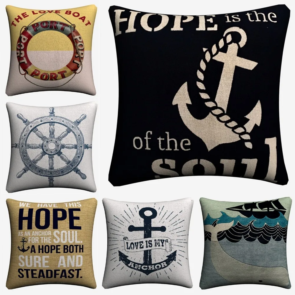 Nautical Hope Simple Quote Style Decorative Linen Cushion Cover For Sofa Chair 45x45cm Throw Pillow Case Home Decor | Дом и сад
