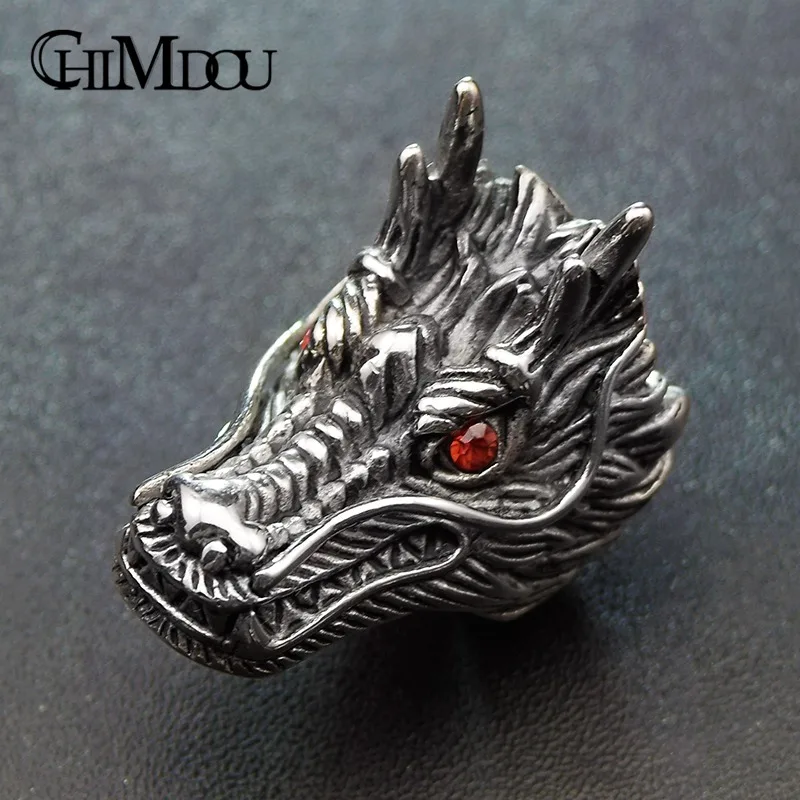 CHIMDOU red eye dragon ring retro men present stainless steel jewellery hyperbole domineering single | Украшения и аксессуары