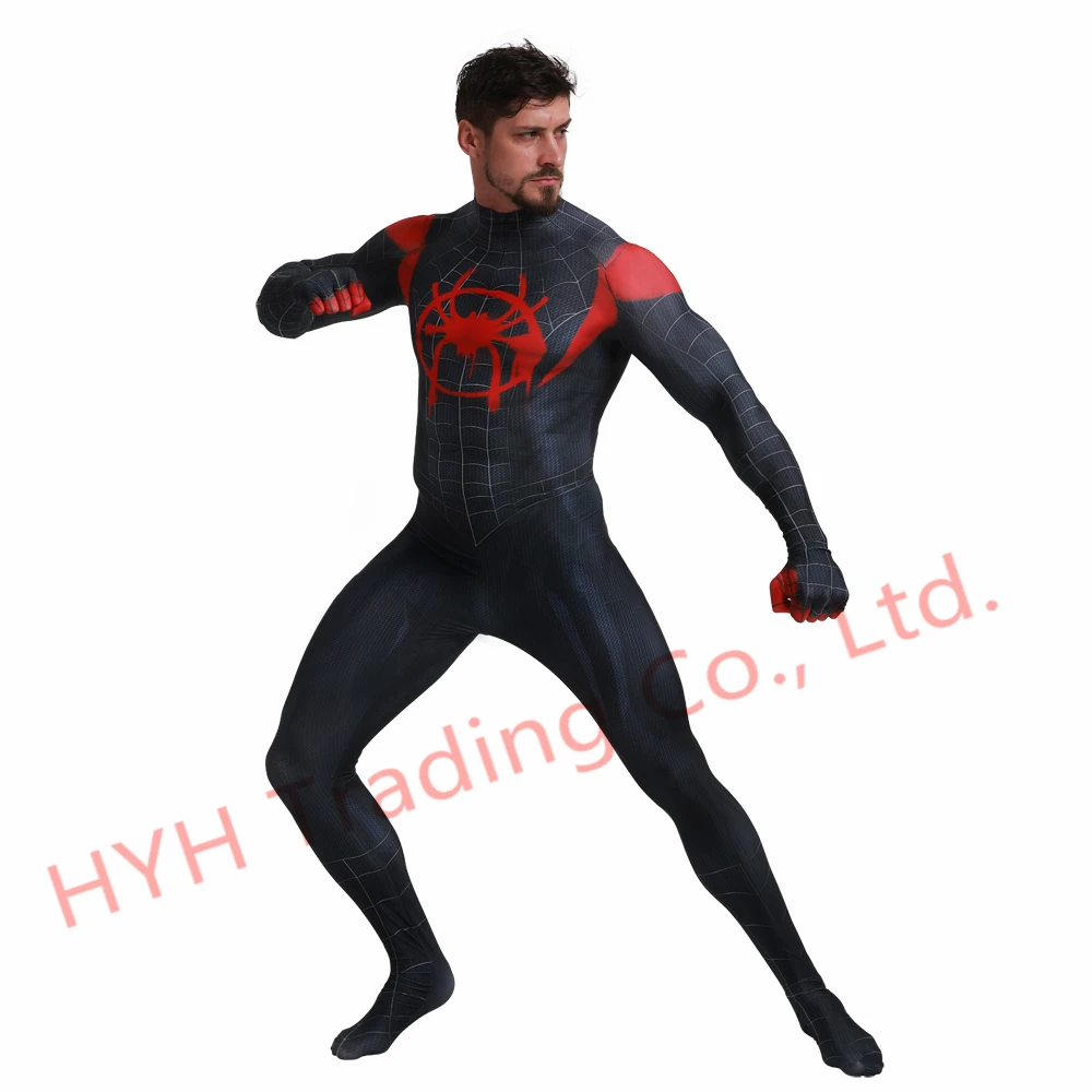 Костюм Человека паука для взрослого мальчика с 3D принтом Black Miles Morales костюм