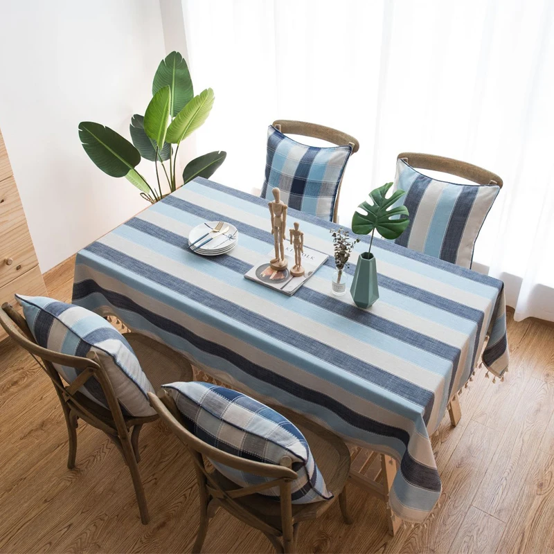 

Водонепроницаемая скатерть для кухни, прямоугольные скатерти в средиземноморском стиле в синюю полоску, декоративный домашний столовый ст...