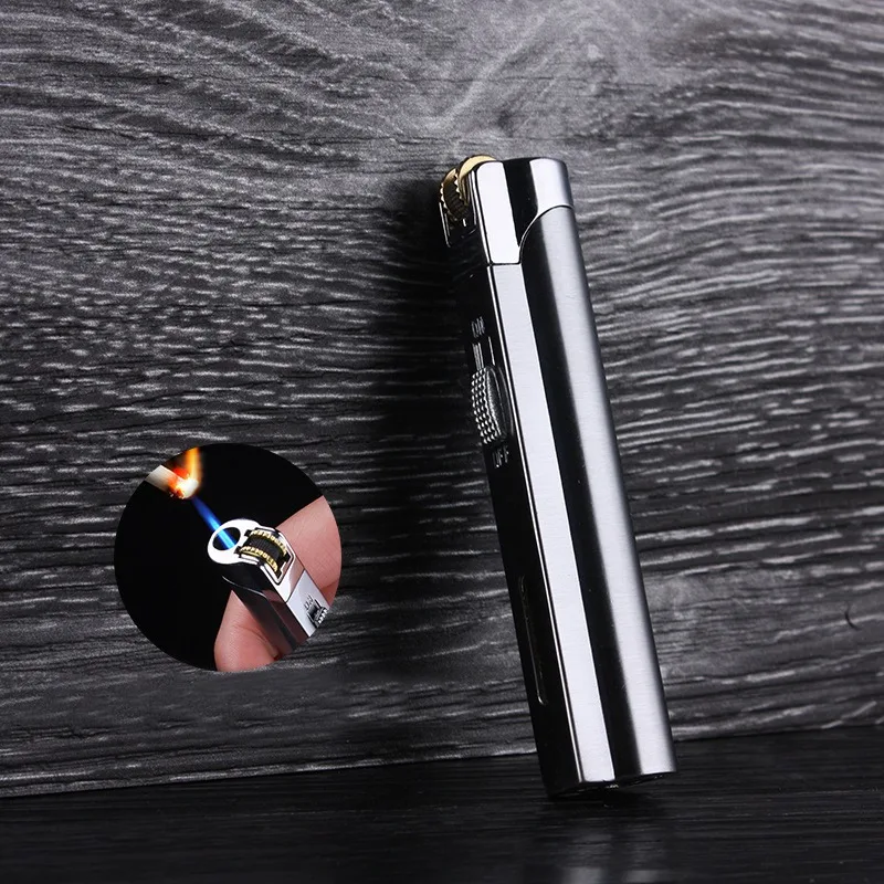 Portable Ultra-thin Long Strip Metal Windproof Lighter Grinding Wheel Small Spray Gun Fixed Fire Blue Flame Butane Gas Lighter
Portable Ultra-thin Long Strip Metal Windproof Lighter Grinding Wheel Small Spray Gun Fixed Fire Blue Flame Butane Gas Lighter