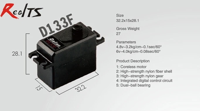 RealTS One piece Batan D133F 4kg dual ball bearing digital coreless servo for rc car rc boat rc airplane 
RealTS One piece Batan D133F 4kg dual ball bearing digital coreless servo for rc car rc boat rc airplane