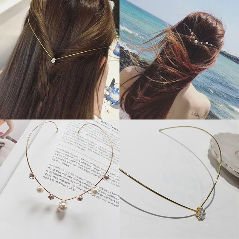 

Wedding Postpositive Headbands Women Rhinestone Pearl Alloy Hairbands Rear Back Holder Girls Band Fashion Hair Accessories