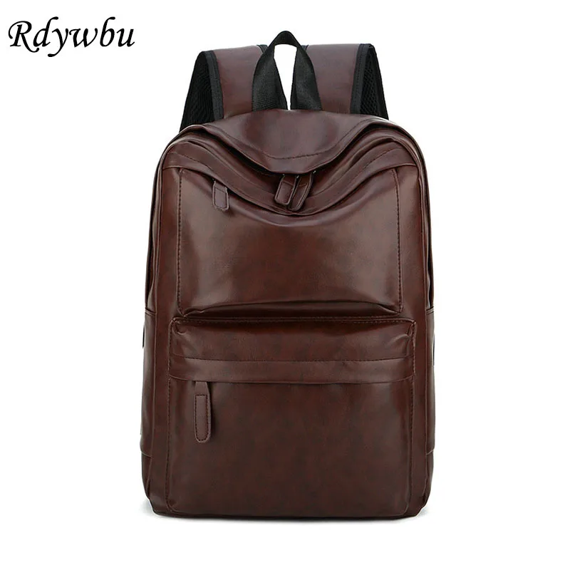

Rdywbu Vintage Men Backpack Teenager School Book Bag Casual Large Capacity PU Leather Travel Bag Man BackBag Mochila Bolsa B386