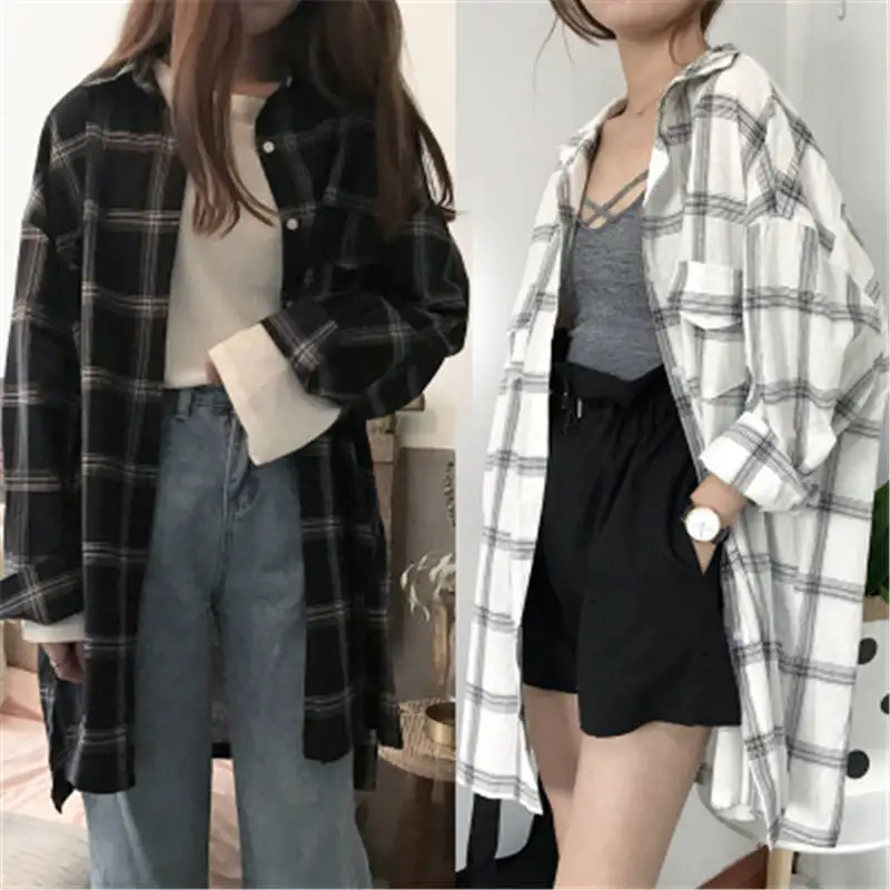Large size spring Korean version of the long section lapel plaid shirt XL single-breasted loose shirt jacket DW28
Large size spring Korean version of the long section lapel plaid shirt XL single-breasted loose shirt jacket DW28