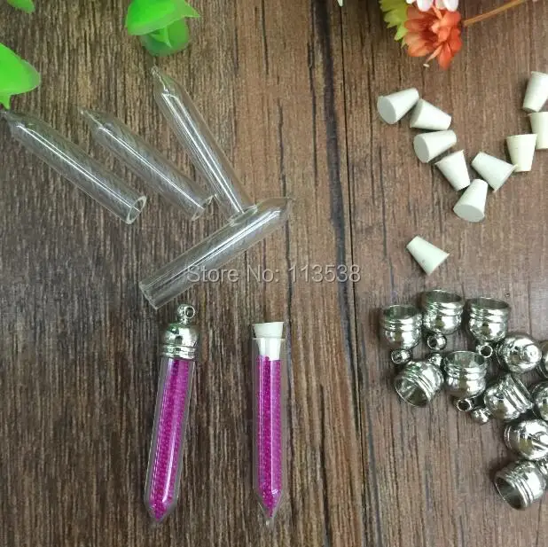 200pcs/lot Handmade diy clear bottle necklace 5mm bullet small glass belt metal lid charm vials pendants neckalce | Украшения и