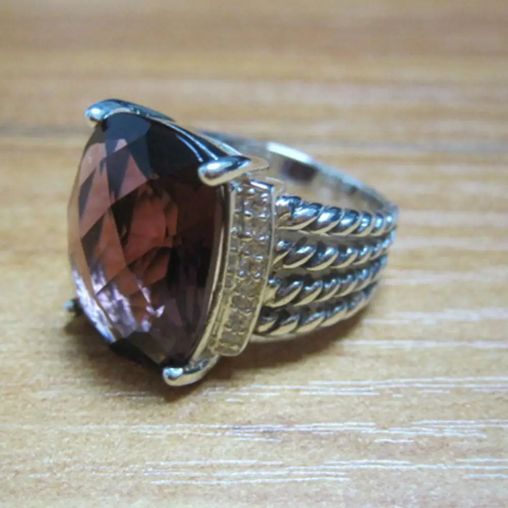 

Женское кольцо с аметистом, ювелирное изделие из стерлингового серебра 16 х12 мм, с черным ониксом и синим топазом
