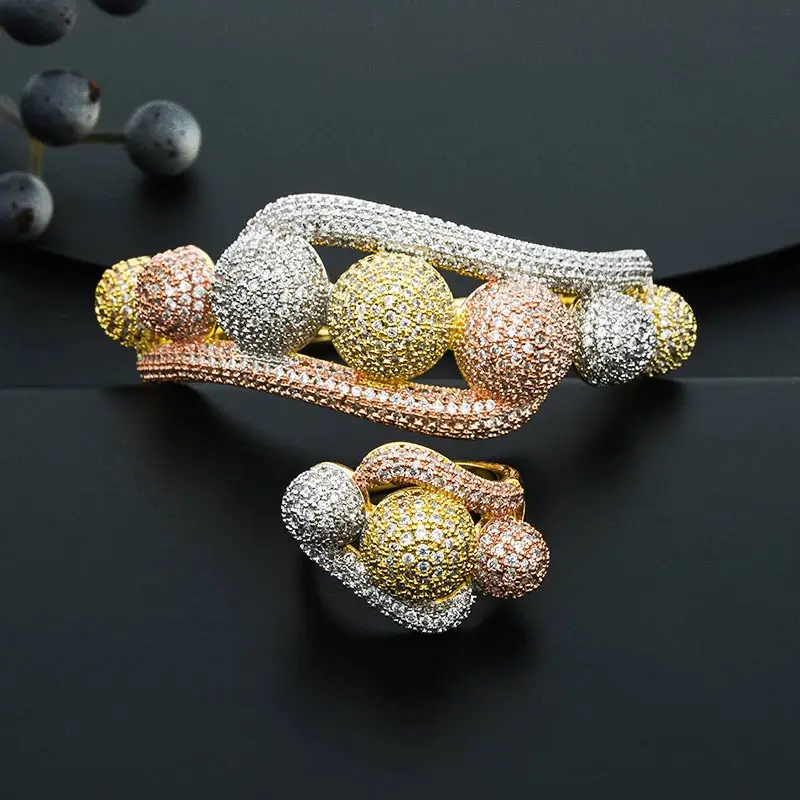 ModemAngel Luxury Big Ball Bangle Ring Sets Party Full Mirco Pave Cubic Zircon 3 Tone Color Women Brand Bijoux Fashion
ModemAngel Luxury Big Ball Bangle Ring Sets Party Full Mirco Pave Cubic Zircon 3 Tone Color Women Brand Bijoux Fashion