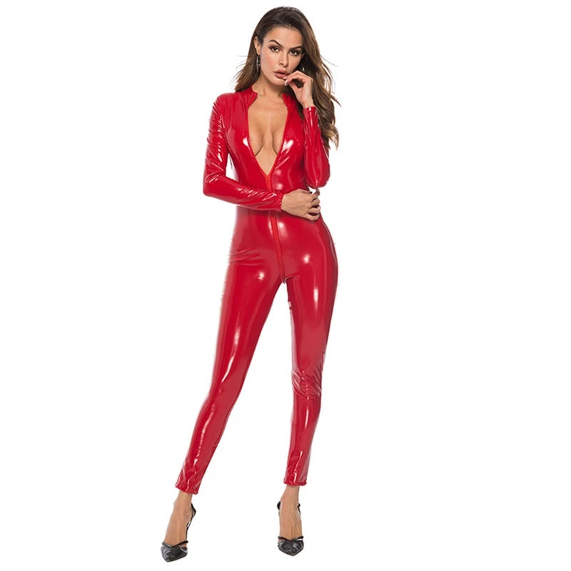 Sexy Lingerie Hot Women Faux Leather Catsuit PVC Latex Bodysuit Front Zipper Open Crotch Stretch bodystocking Erotic costumes
Sexy Lingerie Hot Women Faux Leather Catsuit PVC Latex Bodysuit Front Zipper Open Crotch Stretch bodystocking Erotic costumes