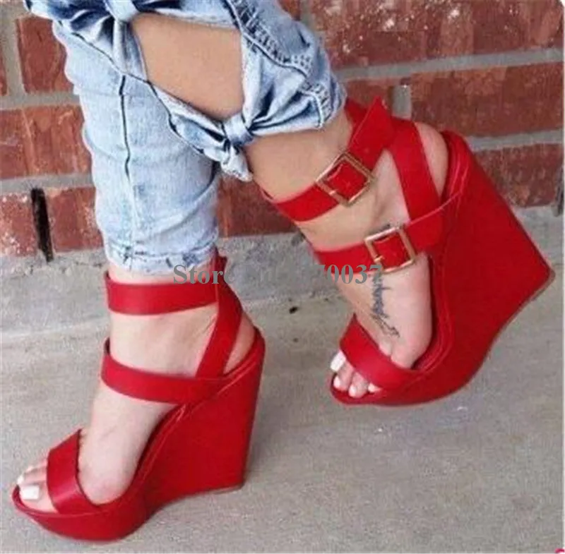 Women Fashion Design Open Toe Red Leather High Platform Wedge Sandals Ankle Buckle Straps Height Increased Sandals Club Shoes
Women Fashion Design Open Toe Red Leather High Platform Wedge Sandals Ankle Buckle Straps Height Increased Sandals Club Shoes