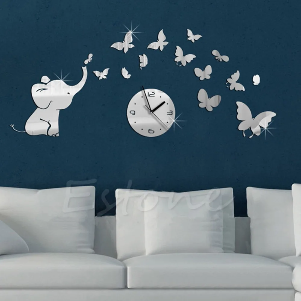 NEW 1Set 3D DIY Elephant Butterflies Mirror Wall Decal Wall Clock Sticker Art Decoration
NEW 1Set 3D DIY Elephant Butterflies Mirror Wall Decal Wall Clock Sticker Art Decoration