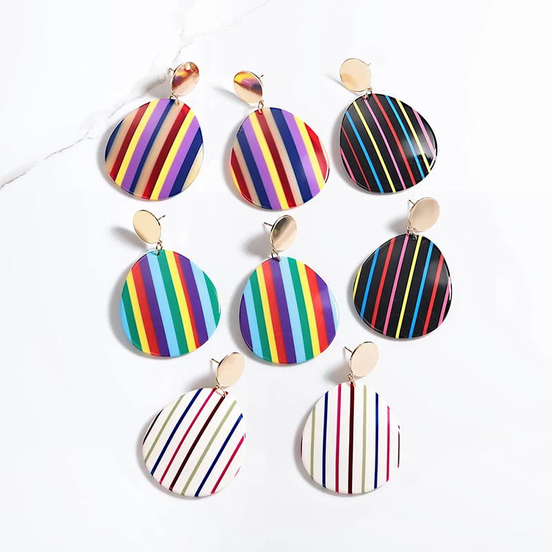 Colorful Stripe Acetate Acrylic Earrings For Women Gold Round Piece Big Statement Earrings Bohemian Fashion Jewelry Pendientes
Colorful Stripe Acetate Acrylic Earrings For Women Gold Round Piece Big Statement Earrings Bohemian Fashion Jewelry Pendientes