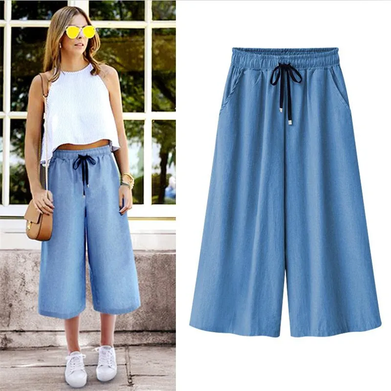 Jeans Denims New 2022 Blue ELastic Waist Wide Leg Pants Loose Pants Summer Cool Cropped Trousers Women
Jeans Denims New 2022 Blue ELastic Waist Wide Leg Pants Loose Pants Summer Cool Cropped Trousers Women