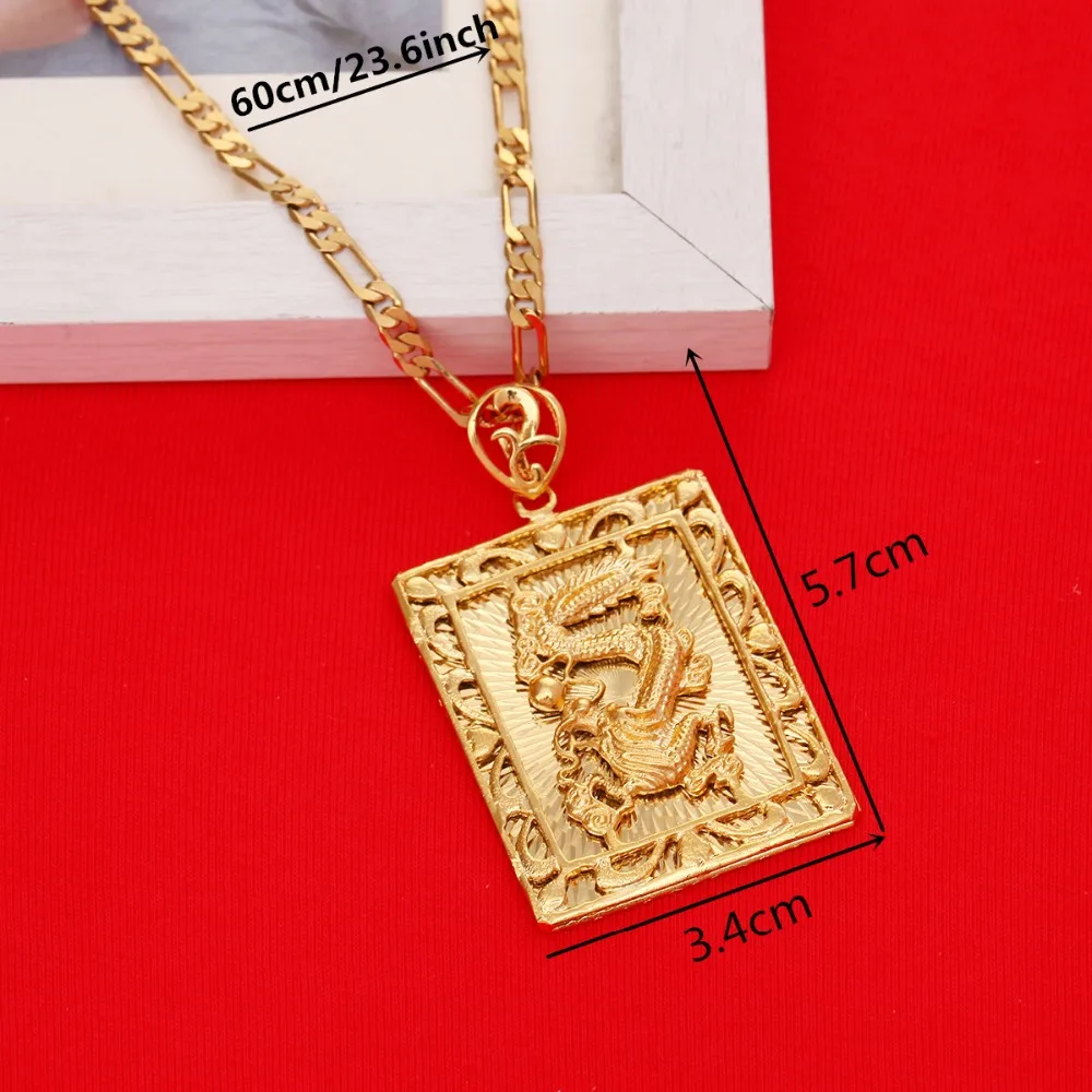 Ожерелье с золотым покрытием 24 К ожерелье кулоном Золотая цепь драконом хип-хоп