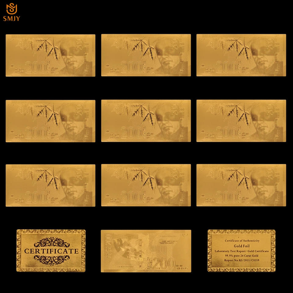 10Pcs/Lot Set World Currency Paper Israel 200 New Shekel Gold Foil Paper Money Gold Banknote Collections
10Pcs/Lot Set World Currency Paper Israel 200 New Shekel Gold Foil Paper Money Gold Banknote Collections