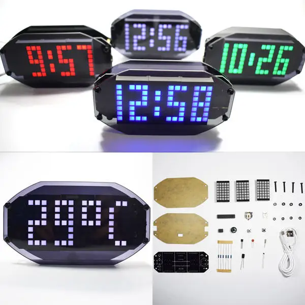 5V USB DIY Black Mirror LED Matrix Desktop Alarm Clock Kit With Temperature Display Holiday And Birthday Remind Function 4 color
5V USB DIY Black Mirror LED Matrix Desktop Alarm Clock Kit With Temperature Display Holiday And Birthday Remind Function 4 color