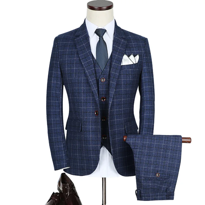 (Suit + pants + vest) 2018 new Men's Business banquet set Three-piece Large size lattice Slim suit Size M-3XL 4XL 5XL
(Suit + pants + vest) 2018 new Men's Business banquet set Three-piece Large size lattice Slim suit Size M-3XL 4XL 5XL