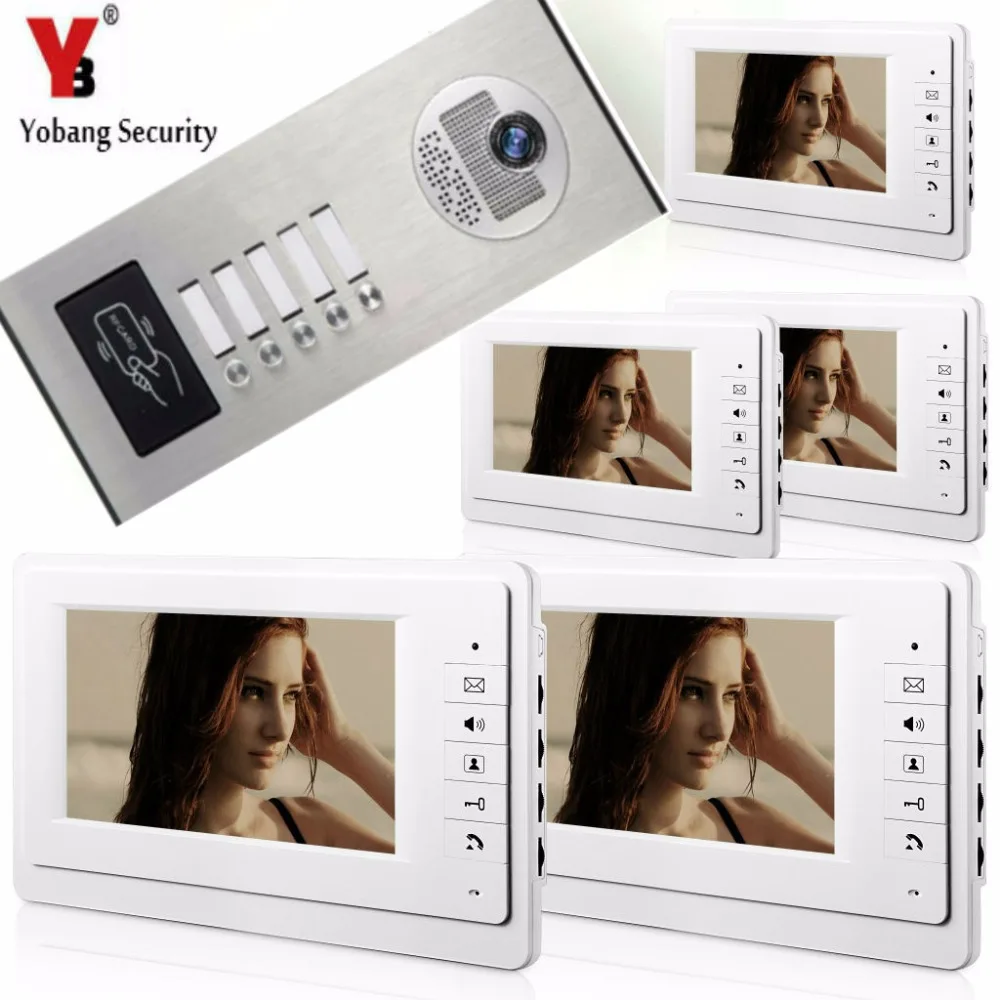 Yobang Security 7"Inch Wired Video Door Phone Doorbell Home Entry Intercom System With RFID Access Door IR Camera For 5 Units
Yobang Security 7"Inch Wired Video Door Phone Doorbell Home Entry Intercom System With RFID Access Door IR Camera For 5 Units