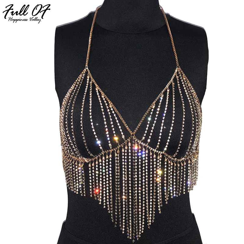 Sexy Women Metal Chest chain tassel Sparkling Gold Diamonds Sequins Tank top Summer Beach Halter Camis Nightclub Party Crop Tops
Sexy Women Metal Chest chain tassel Sparkling Gold Diamonds Sequins Tank top Summer Beach Halter Camis Nightclub Party Crop Tops