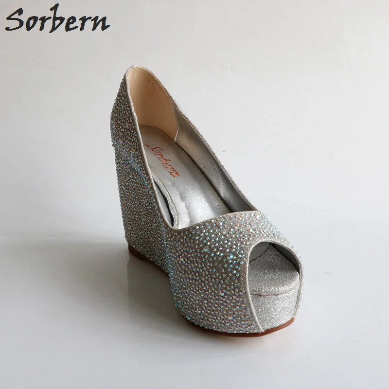 Sorbern Silver Rhinestone Wedding Shoes Wedge Peep Toe Crystals Custom Women Pumps Platform Party High Heels Silver/Gold Color
Sorbern Silver Rhinestone Wedding Shoes Wedge Peep Toe Crystals Custom Women Pumps Platform Party High Heels Silver/Gold Color