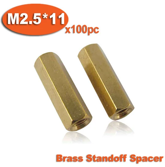 

100pcs M2.5 x 11mm Brass Hexagon Hex Female Thread Standoff Spacer Pillars