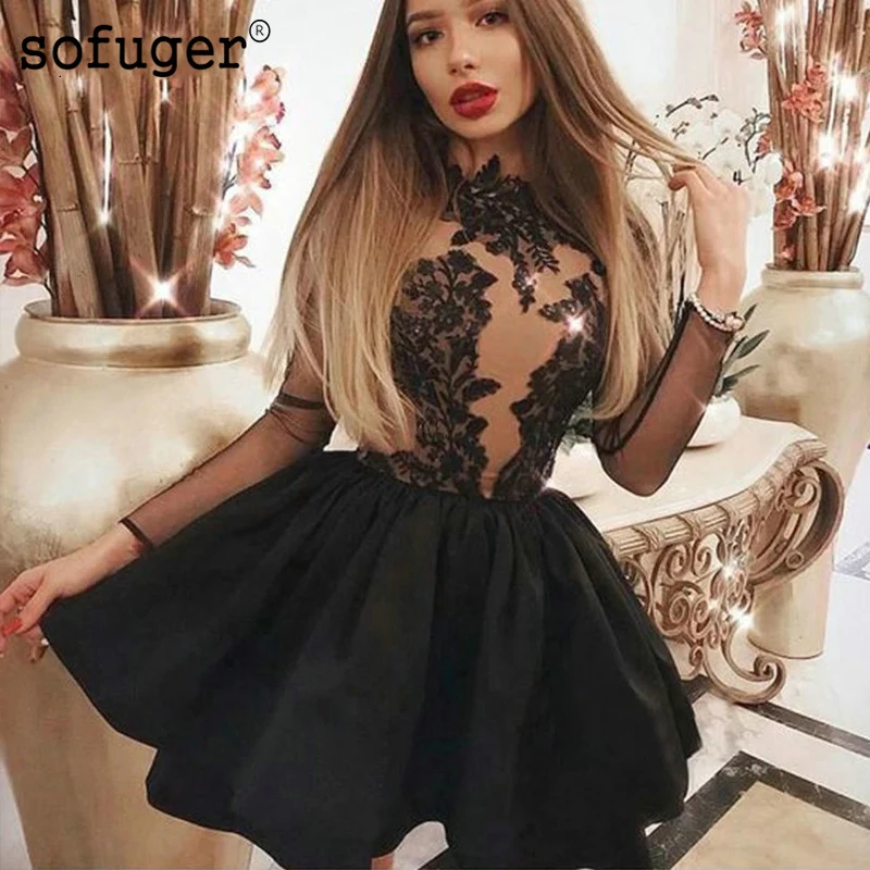Black Short Prom Dress Tiered 2019 O Neck Long Sleeves Party Gown Illusion Back Elegant vestidos de festa Homecoming Gown
Black Short Prom Dress Tiered 2019 O Neck Long Sleeves Party Gown Illusion Back Elegant vestidos de festa Homecoming Gown