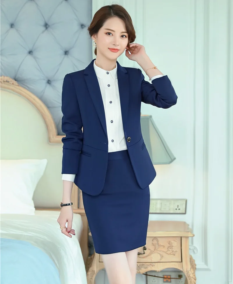 Formal Blazer Women Business Suits with Skirt and Jacket Sets Ladies Work Wear Office Uniform Styles Navy Blue
Formal Blazer Women Business Suits with Skirt and Jacket Sets Ladies Work Wear Office Uniform Styles Navy Blue