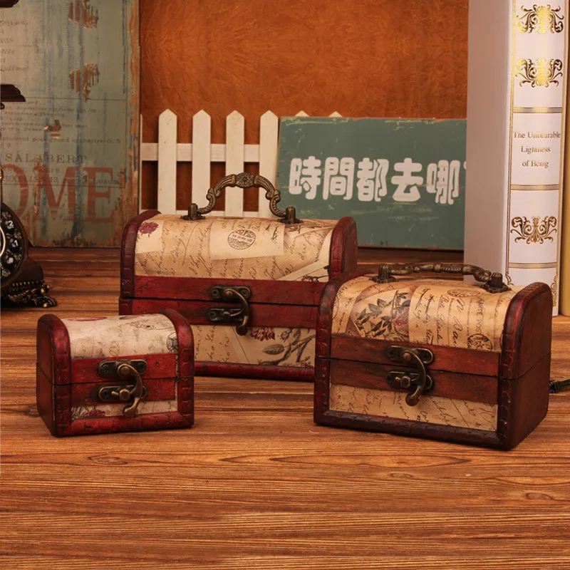 Деревянная шкатулка zakka винтажный декоративный бокс с узорами штампов замком для