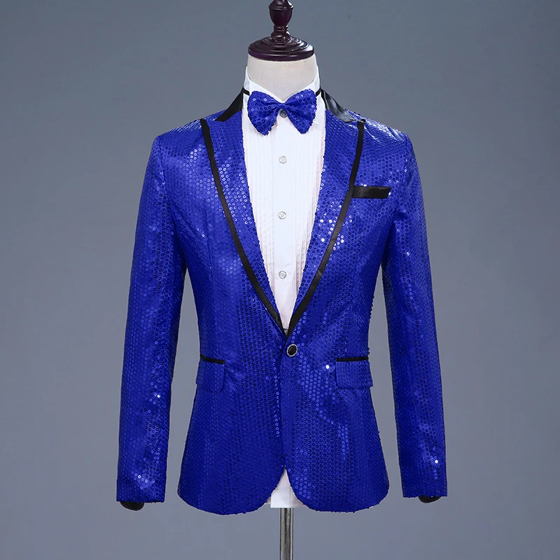 Мужской Slim Fit Куртка модные золотые Ярко Синий Красный Серебряный блейзер с