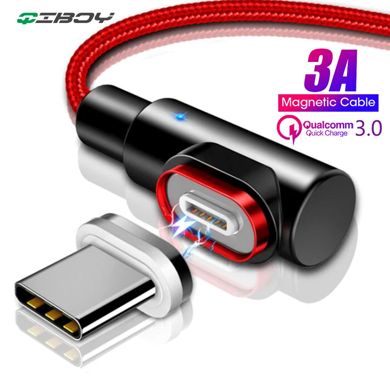 Магнитный зарядный кабель с углом 90 градусов Micro USB Type C 3A устройство для быстрой