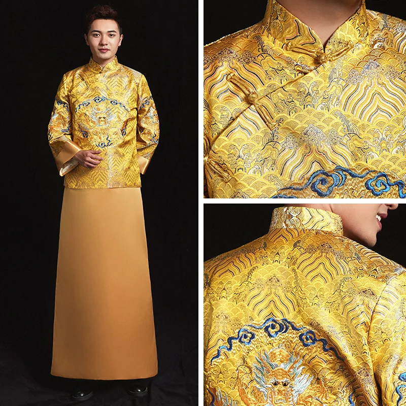 Новое поступление мужской золотой костюм в китайском стиле платье для жениха