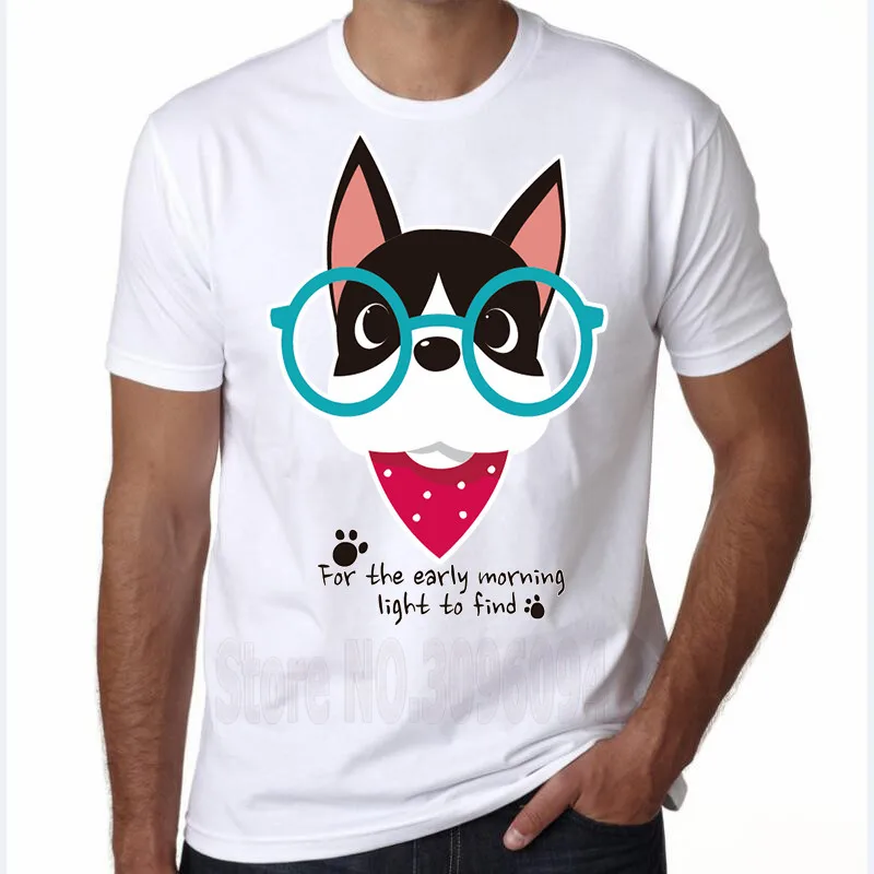 Лето 2017 г. модные Стекло собака Дизайн футболка Для мужчин высокое качество