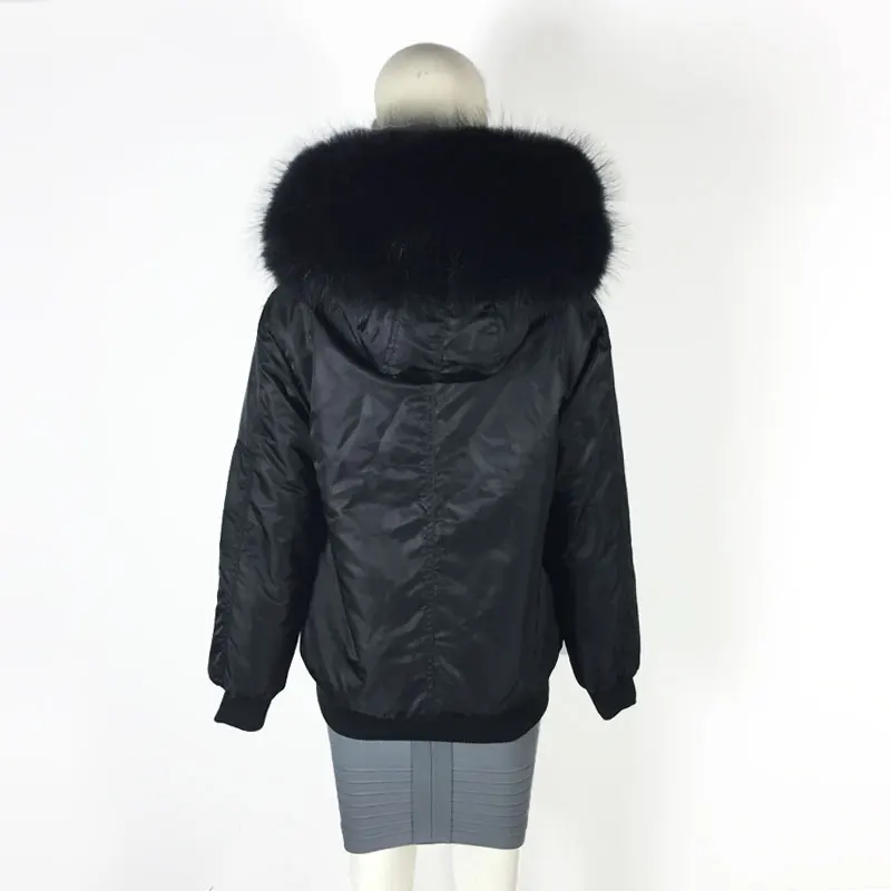 Зимняя куртка бомбер унисекс с мехом внутри черная воротником из енота|jacket