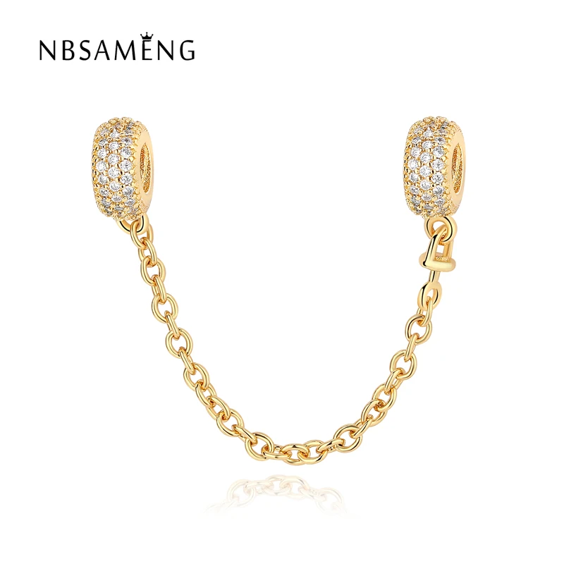 925 Sterling Silver Bead Charm Gold Color Pave Inspiration Crystal Safety Chain Beads Fit Pandora Original Bracelet DIY Jewelry
925 Sterling Silver Bead Charm Gold Color Pave Inspiration Crystal Safety Chain Beads Fit Pandora Original Bracelet DIY Jewelry