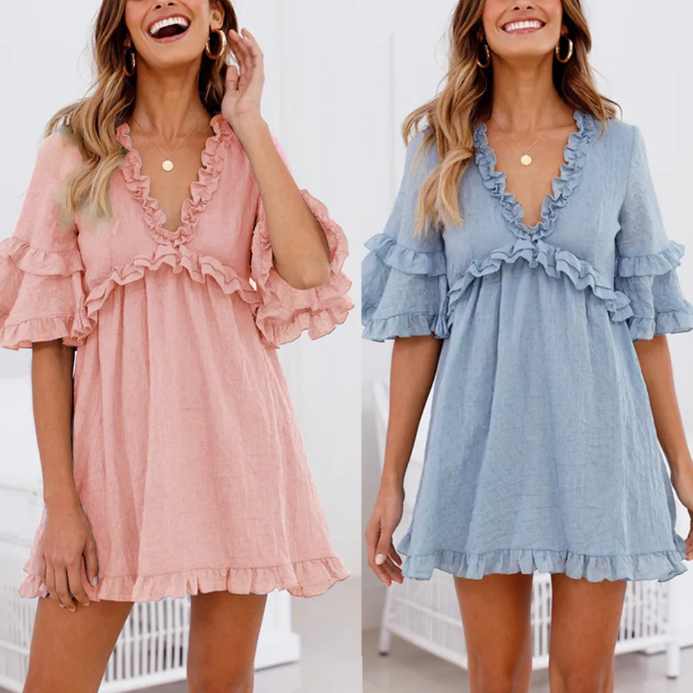 Women Dress Summer Nice Sexy Lady V Neck Short Sleeve Bodycon Hollow Out Ruffles Party Beacch A Line Dresses Empire Bohemian
Women Dress Summer Nice Sexy Lady V Neck Short Sleeve Bodycon Hollow Out Ruffles Party Beacch A Line Dresses Empire Bohemian