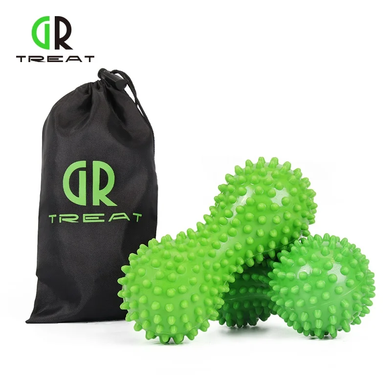 Фото GR Treat прочный твердый арахисовый Массажный мяч Spiky Pinda Lacrosse фитнес валик с