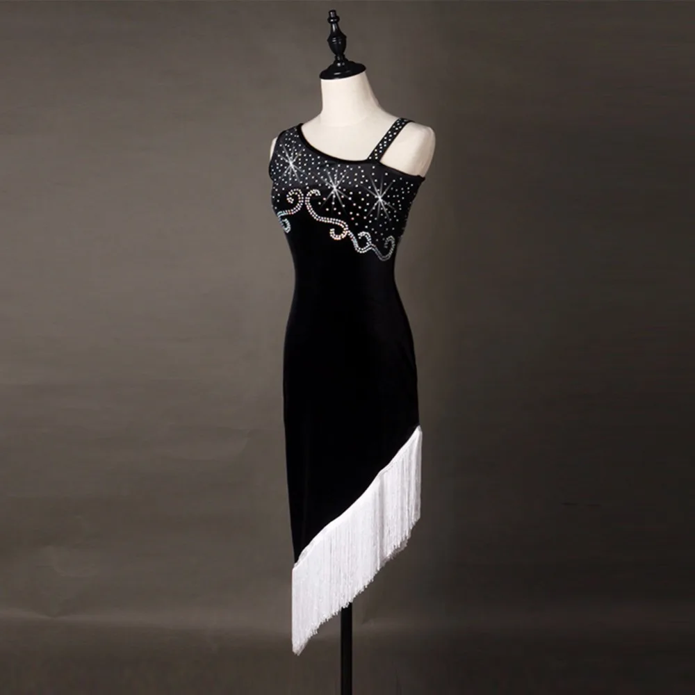 2018 латинское платье для танцев женские черные Цвет Сальса Стразы платья с