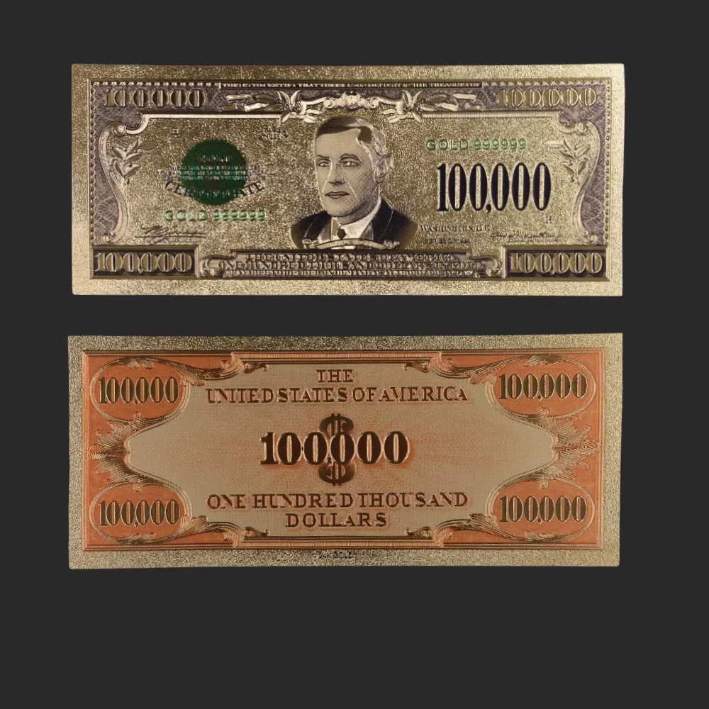 Фото Всемирно бумажные банкноты США 100000 долларов Золотая фольга американский