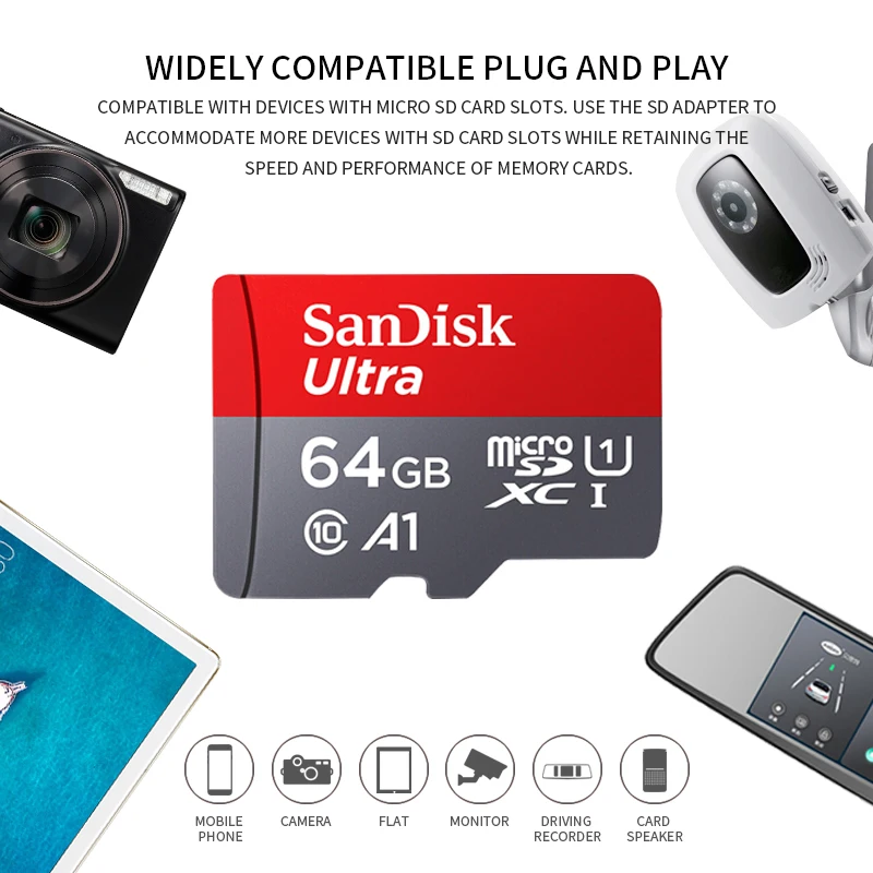 Карта памяти Micro SD SanDisk Оригинальная карта C10 U1 A1 Flash 128 на 16 Гб 64 200 ГБ 256 | Компьютеры