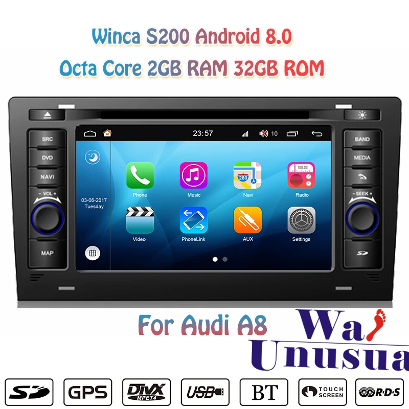 WINCA S200 Android 8 .0 8-Core Car Radio For Audi A8 With GPS Navi RDS Ipod Bluetooth WIFI Maps 2G RAM 32GB
WINCA S200 Android 8 .0 8-Core Car Radio For Audi A8 With GPS Navi RDS Ipod Bluetooth WIFI Maps 2G RAM 32GB