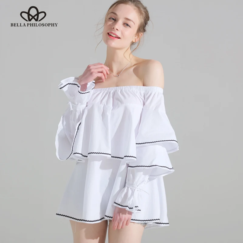 

Женская блузка с длинным рукавом Bella Philosophy, белая блузка с оборками и открытыми плечами, для ношения весной и летом, 2019