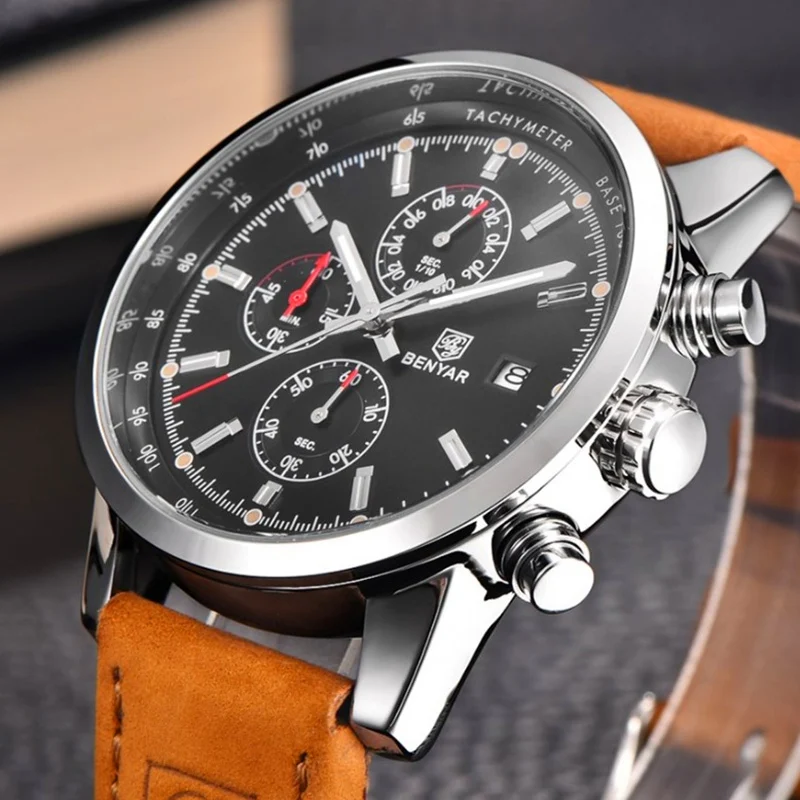 Men Luxury Brand Quartz Watch Chronograph BENYAR Leather Watches Reloj Hombre Sport Clock Male Hour Relogio Masculino montre sat
Men Luxury Brand Quartz Watch Chronograph BENYAR Leather Watches Reloj Hombre Sport Clock Male Hour Relogio Masculino montre sat