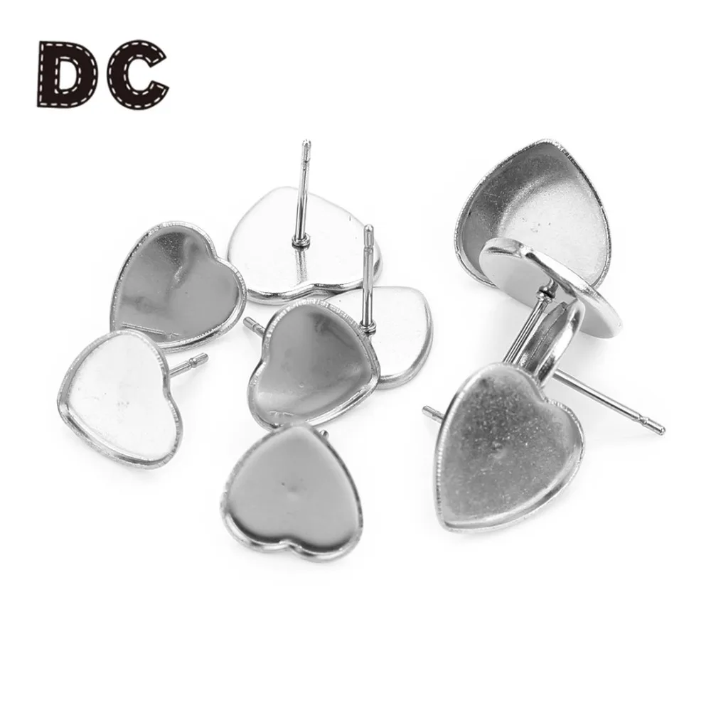 DC 50Pcs/lot 10/12mm Stainless Steel Heart Shaped Earrings Cabochon Base Setting Fit Glass Cabochon DIY Blank Bezel Trays
DC 50Pcs/lot 10/12mm Stainless Steel Heart Shaped Earrings Cabochon Base Setting Fit Glass Cabochon DIY Blank Bezel Trays
