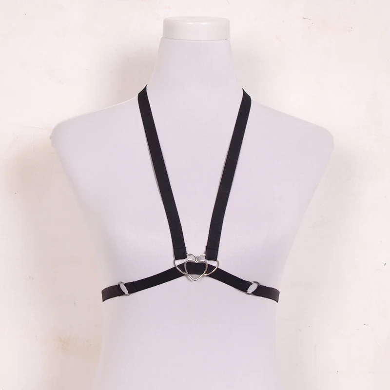 Черное женское эротическое нижнее белье с кольцом сердечком|body harness cage bra|harness