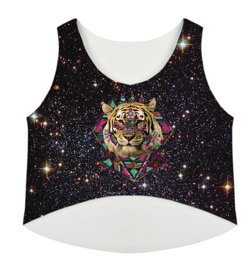 Galaxy tiger/женские укороченные майки с принтом 2016 года Модные Дизайнерские летние