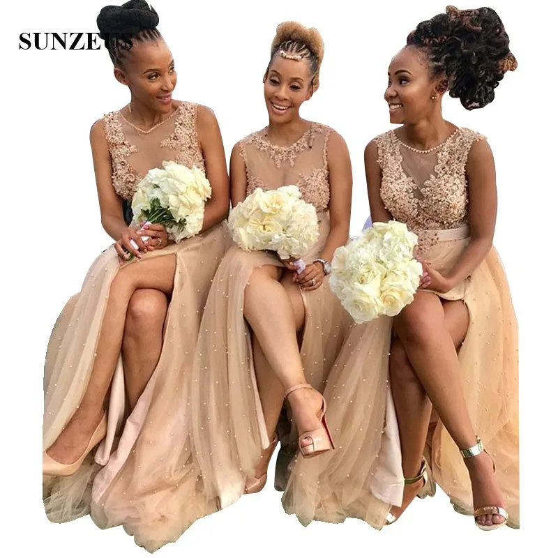 2022 African Bridesmaid Dresses Champagne Tulle Illusion Bodice Appliques Women Party Dress For Wedding Luxury Pearls Gowns robe
2022 African Bridesmaid Dresses Champagne Tulle Illusion Bodice Appliques Women Party Dress For Wedding Luxury Pearls Gowns robe