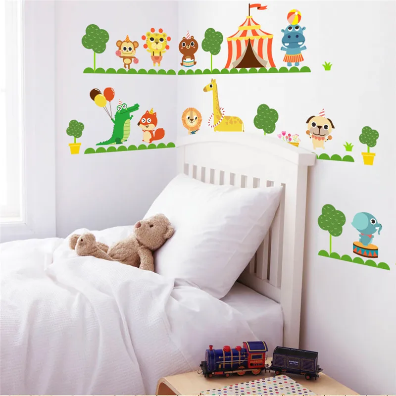 

Cartoon ZOO Animals Squirrel Lion Tiger Monkey wall Sticker For Kids Room Children Nursery Amusement Park Wall Decal Poster